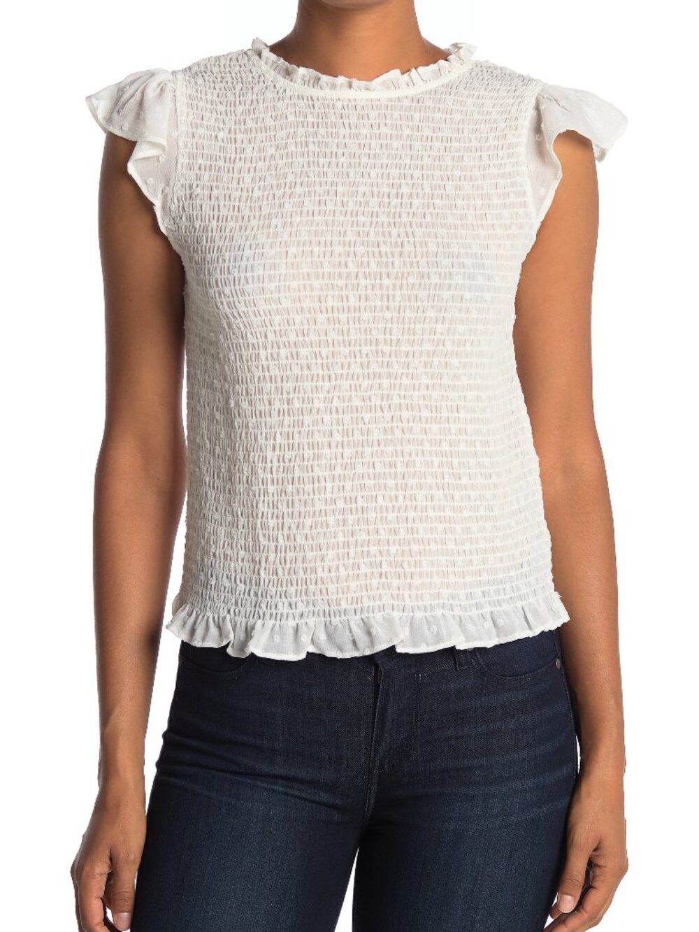 NWOT Ivory Adrianna Papell Smocked Ruffle Blouse
